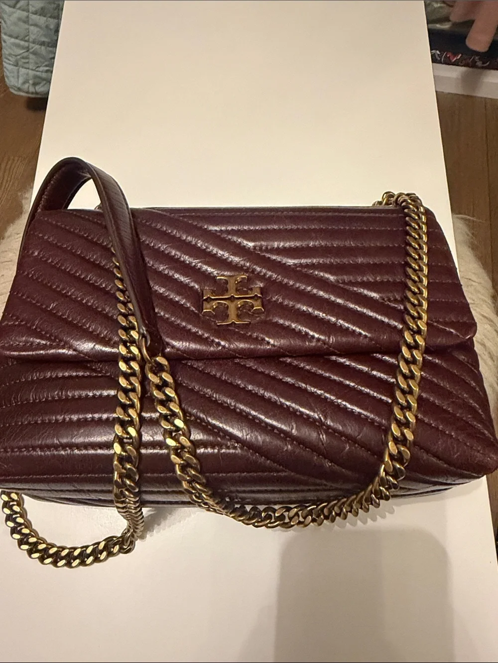 Tory Burch Kira Burgundy Quilted Leather Flap Crossbody/ Shoulder Bag